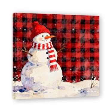 Imagem de NHLDZYH Moldura interior. Quadro de Natal vintage - estilo americano rústico com fundo de quadros vermelho e preto - decoração aconchegante e tradicional - tela para sala de estar. A08. 60x60cm