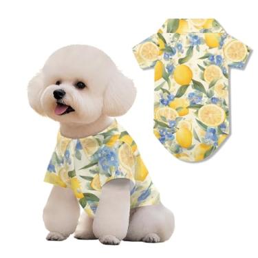 Imagem de Rivatimrio Camisa de cachorro limão roupas havaianas para filhotes, camisetas florais azuis para cães roupas de verão buldogue, fatias de limão, gatos pequenos, havaiano, Havaí, verão, roupas de praia
