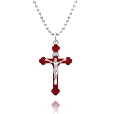 Imagem de Bittrend Jewels Colar de crucifixo prateado masculino feminino com pingente de cruz esmaltada com corrente, Medium, Metal, Sem Pedra Preciosa