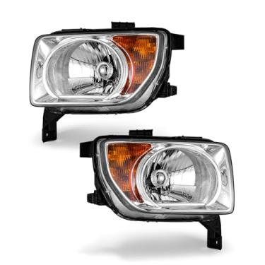 Imagem de Serve para Honda Element 2003 2004 2005 2006 Conjunto de farol 2003-2006 Elemento halogêneo carcaça cromada refletor âmbar lado do motorista e substituição do lado do passageiro (lâmpada não incluída)