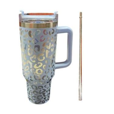 Imagem de Garrafa Térmica estampa Onça Animal Print 1200ml Aço Inox Tampa Canudo