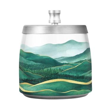 Imagem de SEHANY Cinzeiro Majestic Mountain Peak com tampa para cigarros, à prova de vento, sem fumaça, aço inoxidável, cinzeiros para uso interno e externo, grande, inodoro, para fumantes, decoração de