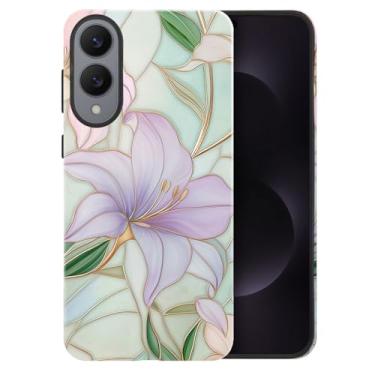 Imagem de heindiy Compatível com Samsung Galaxy S25 Edge, capa brilhante, proteção total, à prova de choque, anti-arranhões, capa de TPU, capas para homens e mulheres - flores de lírios vintage