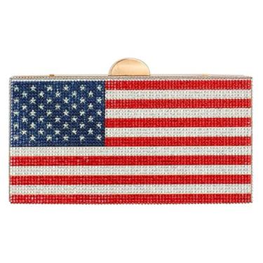 Imagem de Bolsa tiracolo feminina com bandeira americana com strass - bolsa clutch patriótica vermelha branca azul para celebrações nacionais bolsa noturna bolsa bandeira
