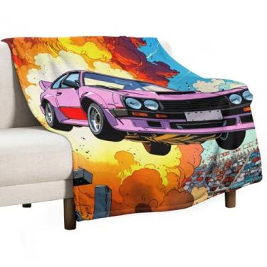 Imagem de HouLaiZhe Cobertor super macio de flanela retrô carros esportivos saltam sobre frescor explosiva cobertores leves de resfriamento para sofá-cama, cadeira, sofá, carro, viagem ao ar livre, leve, quente