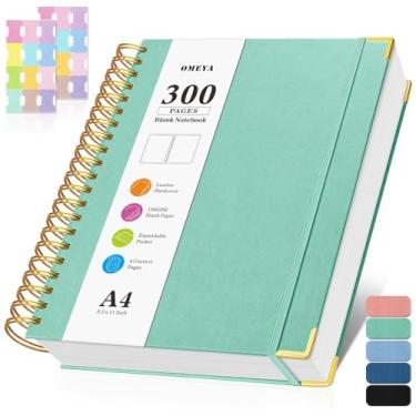 Imagem de Caderno espiral em branco: Caderno de esboço 21,6 cm x 28 cm, caderno de esboço de capa dura, caderno de couro sem forro de 300 páginas para mulheres e homens, diário de papel grosso de 100 GSM