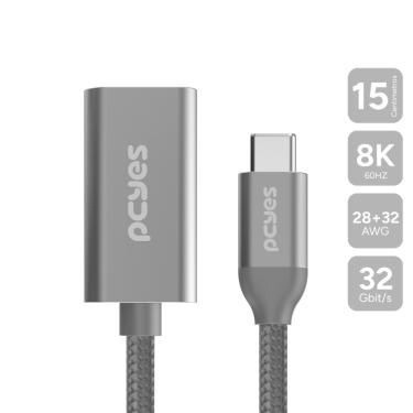 Imagem de Cabo USB TIPO-C para HDMI Fêmea 2.1 8K/60HZ - Preto - 15CM - NYLON - PUCM-15P