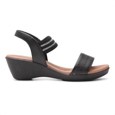 Imagem de Sandália Usaflex Anabela Elástico Tiras Feminina, Preto, Marrom, 37