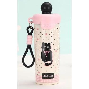 Imagem de Garrafa Térmica 600ml de Aço Inox 304 com Alça, Estampas Variadas, Tampa de Silicone e Alta Durabilidade (Preta)