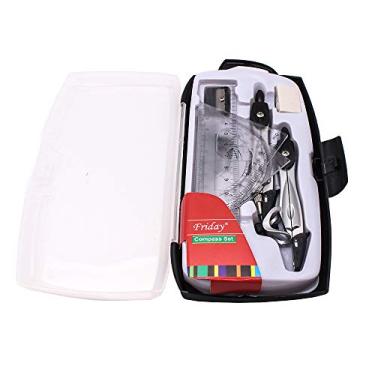 Imagem de 10 Pecas Conjunto de Materiais Geometria Escolar com Réguas Compasso Metal Transferidor Lápis Apontador Borracha Recarga