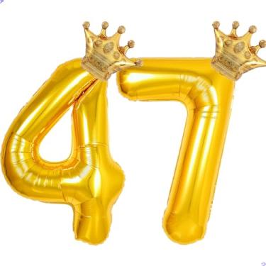 Imagem de 47 balões com números dourados de 101,6 cm para decorações de aniversário de 47 anos para homens e mulheres, balões gigantes jumbo Mylar de 47 anos