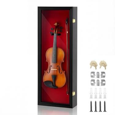 Imagem de Silipull Estojo de exibição de violino de 85 cm com suporte de arco ukulele violino acústico montado na parede, caixa de sombra com proteção UV e suporte de porta transparente de acrílico para