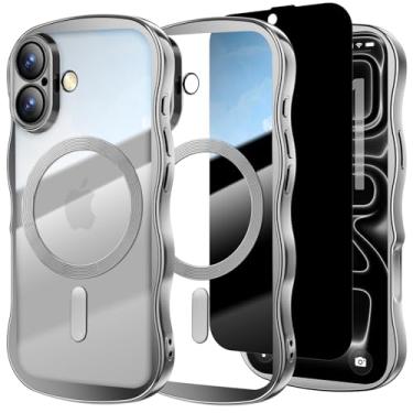 Imagem de Misscase Capa para iPhone 17 com protetor de tela de privacidade, compatível com MagSafe, linda moldura ondulada antiarranhões com protetor de lente de câmera, capa brilhante para iPhone 17 de 6,3