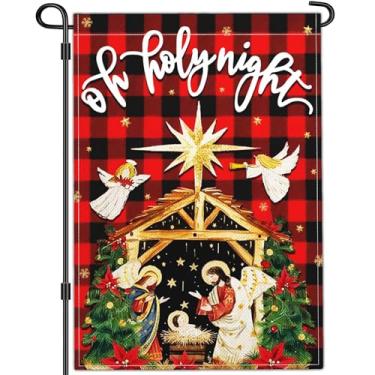 Imagem de NASIAN Oh Holy Night Bandeira de jardim Jesus Cristão Natal Presépio Sinalizadores de jardim para exterior 12x18 Dupla face férias de Natal decorações ao ar livre