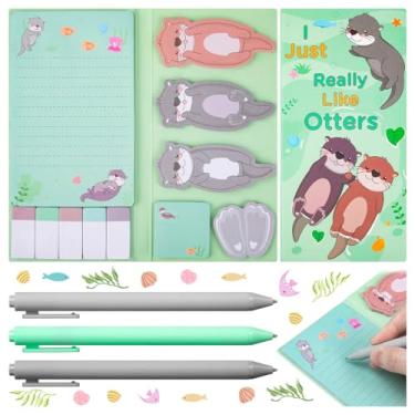 Imagem de Lontras fofas de desenho animado notas adesivas presente de agradecimento ao professor, blocos de notas autoadesivos para quadro negro com canetas de 3 pontas, páginas autoadesivas para escrever