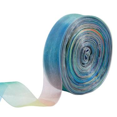 Imagem de letsinstyle Fita arco-íris de cetim de organza de 50 metros, fitas de chiffon de organza transparente de 2,5 cm de largura, acabamentos macios de poliéster para embrulhar buquês de festa e decoração