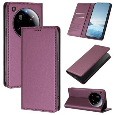 Imagem de Capa carteira fina para Xiaomi 15 Ultra com capa flip magnética, compartimentos para cartões e suporte, bloqueio RFID, compatível com carregamento sem fio, capa protetora à prova de choque (roxo