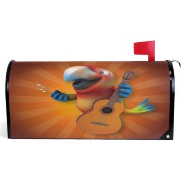 Imagem de TSENQUE Capas magnéticas decorativas para caixa de correio em vinil, caixa de correio moderna, decoração de jardim, alegre, desenho animado, papagaio, laranja, tamanho grande, 64,5 x 52,8 cm