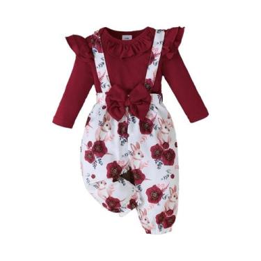 Imagem de Conjunto De 3 Peças Para Bebê Menina: Macacão Com Mangas Voando, Calça