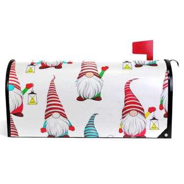 Imagem de TSENQUE Capas magnéticas decorativas para caixa de correio de vinil envoltórios de inverno lindos gnomos de Natal branco moderno caixa de correio decorações tamanho grande 64,5 x 52,8 cm