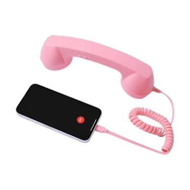 Imagem de Aparelho de telefone retrô para celular – Design clássico com aderência ergonômica e som claro, receptor de celular com microfone e alto-falante, adequado para pais idosos (Tipo-C) (rosa)