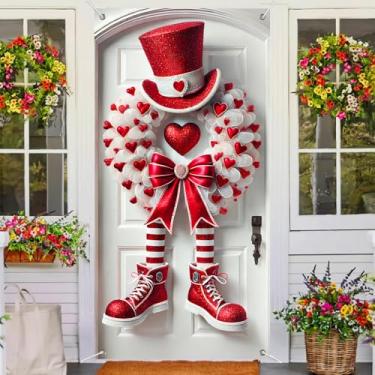 Imagem de BlissYard Cartola de Dia dos Namorados Capa de porta 188 x 89 cm Banners de porta de varanda de Natal Decoração Coração Vermelho Tule Guirlanda Listrada Pernas Laço Pendurado Banner para Decoração de