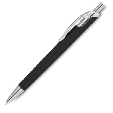 Imagem de Caneta Esferográfica Executiva em Alumínio Reciclado, Corpo Preto Fosco, Clipe Cromado, Escrita Azul, Design Cilíndrico, para Escrita Geral, 14 cm (azul)