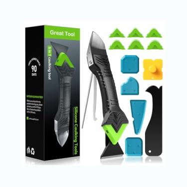 Imagem de Ferramenta de calafetagem 6 em 1 ferramenta de acabamento de selante de remoção de argamassa de silicone com raspador de argamassa, 6 almofadas de silicone de troca, kit de reparo de costura de