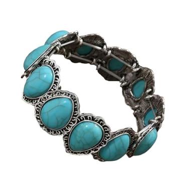 Imagem de MMIUAEG Pulseira feminina turquesa boêmia, joia turquesa, ajustável, étnica, em forma de flor, com contas de lágrima, acessórios para decoração, Medium, Zinco, Sem Pedra Preciosa