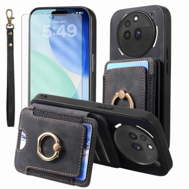 Imagem de Asuwish Capa para celular Nothing Phone 3a Pro com protetor de tela de vidro temperado e alça de pulso RFID suporte de cartão de crédito anel acessórios para telefone 3a+ a3 pro mulheres homens preto