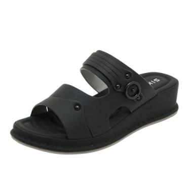 Imagem de Pantufas femininas lisas com boca de peixe sem cadarço, casual, com palmilha macia, leve para relaxamento interno, Preto, 36