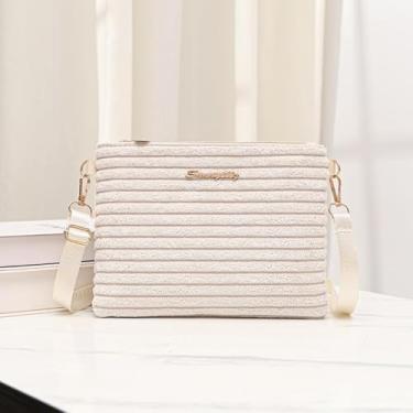 Imagem de Bolsa tiracolo de veludo cotelê, bolsa de ombro de grande capacidade para trabalho, bolsa feminina casual, Branco, Medium, Mochila casual