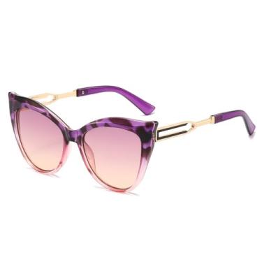 Imagem de Óculos de Sol UV400 - Olho de Gato Oversized com Lentes Degradê para Homens e Mulheres, Ideal para Esportes ao Ar Livre, Corrida e Ciclismo, Estampa de Leopardo Roxo