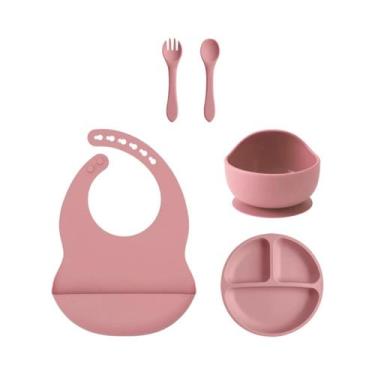 Imagem de Conjunto De Alimentação Para Bebês Em Silicone 5PCS Com Prato De Sucçã