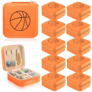 Imagem de Huquary 12 peças de presentes de basquete para time a granel de veludo marrom caixa de joias de basquete pequena caixa de joias de viagem para amantes de clubes de times esportivos brindes