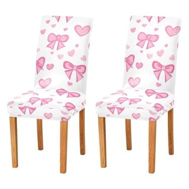 Imagem de SEHANY Conjunto de 4 capas de cadeira com laço de bolinhas rosa para sala de jantar, elástico, removível e lavável, para cozinha, hotel, festa, Natal