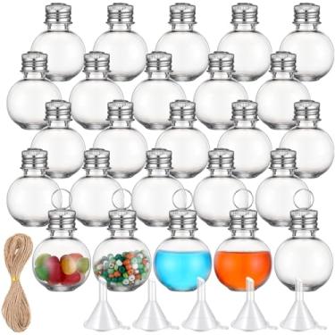 Imagem de Bokon Pacote com 25 mini frascos de poção de plástico de 28 g com tampas, pequenas garrafas de arte de areia em forma de bola, pequeno frasco transparente para aniversários, enfeites de Natal
