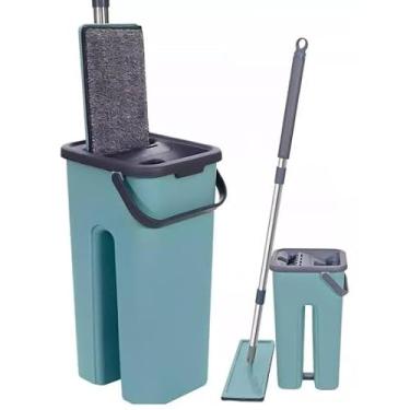 Imagem de Mop Flat com Balde Lava e Seca 5L, Sistema Automático, 2 Refis de Microfibra, Cabeça Giratória 360°, Limpeza Prática para Pisos Frios, Porcelanato, Laminado e Madeira