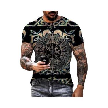 Imagem de Camiseta Masculina Com Estampa 3D De Tatuagem Viking, Estilo Hip Hop, 