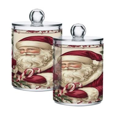 Imagem de xigua Pacote com 2 lindos suportes de Natal para bolas de algodão, cotonete – Frasco de plástico de boticário de armazenamento versátil transparente de 400 ml para banheiro e organização de