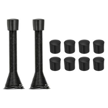 Imagem de PATIKIL 2 batentes de porta, batente de porta de mola de 7,6 cm protetor de parede de metal para home office shopping center para proteger a porta da parede, preto com ponta de borracha preta