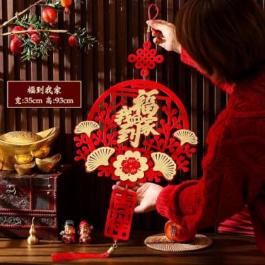 Imagem de Decoração de Ano Novo 2025 Pingente Bênção Amuleto Festival da Primavera Design Coroa Floral Flocking Decorações Tassel Festivo Boa Sorte Prosperidade