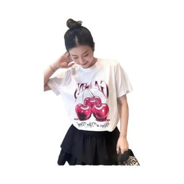 Imagem de Camiseta De Verão Com Estampa De Gato Tigre Rosa Cereja, Manga Curta, 