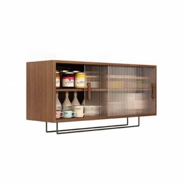 Imagem de Armário de parede de madeira maciça com portas de vidro temperado - Soluções simples de armazenamento para sala de jantar, cozinha, banheiro e quarto - Armário lateral elegante para uma vida