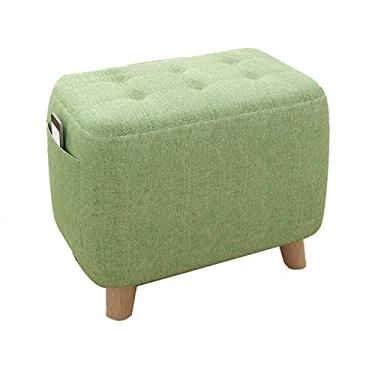 Imagem de Otomano de madeira verde claro - banquinho quadrado acolchoado macio, banco de sapatos e descanso de pés para sala de estar, quarto e pátio - 45 x 25 x 27 cm (18 x 10 x 11 pol.) - Decoração