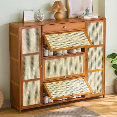 Imagem de Organizador de sapateira, armário de sapatos de entrada de bambu, organizador de armazenamento de piso de sapato de 7 níveis com portas para entrada, corredor, quarto (cinco portas abertas)