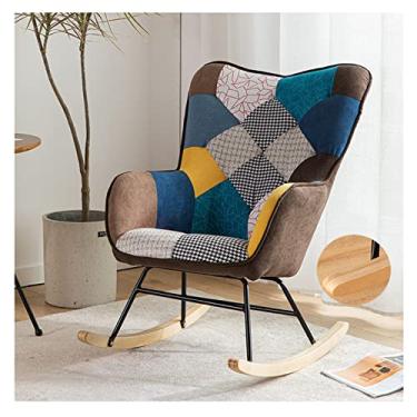 Imagem de Cadeira de amamentação de balanço com base de madeira maciça, cadeira de descanso com encosto alto e apoio para pés para sala de estar/quarto/terraço - Cadeira de berçário colorida