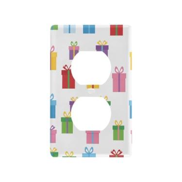 Imagem de Wassud Placa de cobertura para interruptor de luz, design de caixas coloridas, capas de tomada decorativas, placa de parede para tomadas elétricas duplex 12 x 7 cm