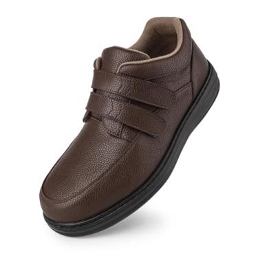 Imagem de TIESTRA Sapato social masculino casual de couro ajustável para diabéticos e pés inchados, Oxfords largos confortáveis para caminhada para casamento e uso formal, fácil de colocar e tirar | Leve