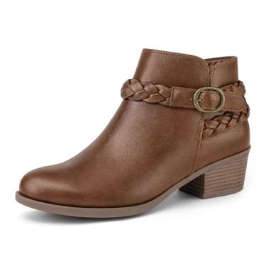 Imagem de mysoft Bota feminina de cano baixo, salto grosso, bico redondo, larga, curta, zíper lateral, Bronze PU, 35